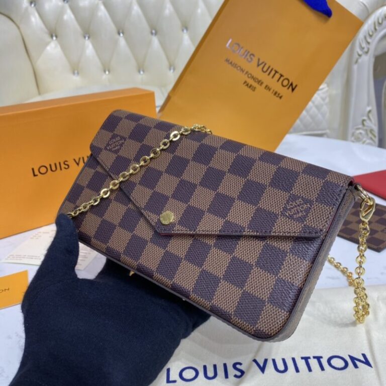 Replica Louis Vuitton Félicie Pochette Brown Grid - Best Fake Designer Bags