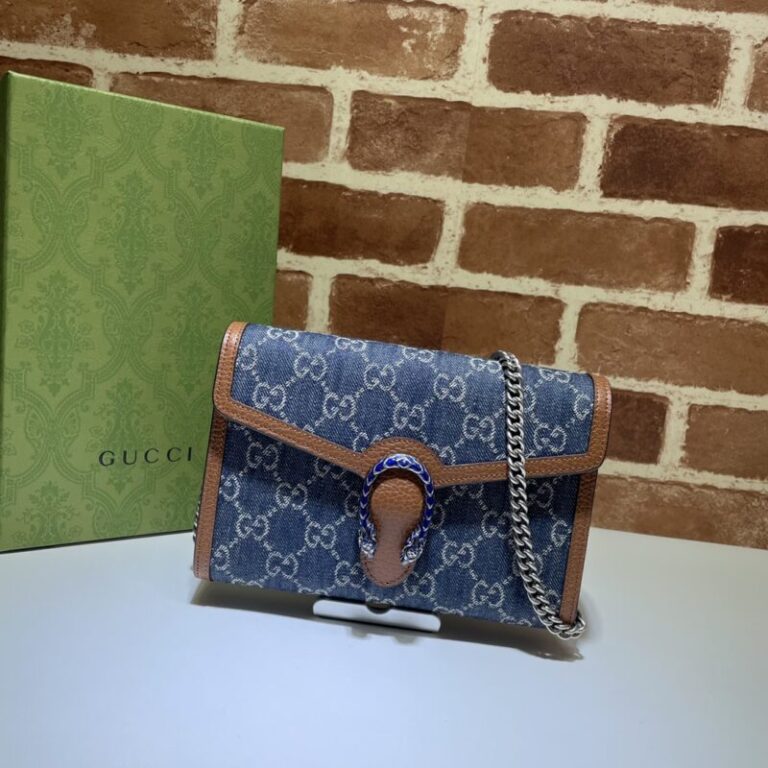 Replica Gucci Dionysus  GG Chain Wallet  Denim Blue - Best Fake Designer Bags