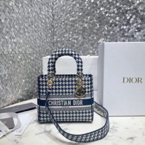 Replica Lady Dior Medium  D-Lite Houndstooth  Canvas - Best Fake Designer Bags
