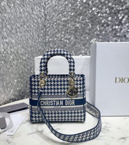 Replica Lady Dior Medium  D-Lite Houndstooth  Canvas - Best Fake Designer Bags