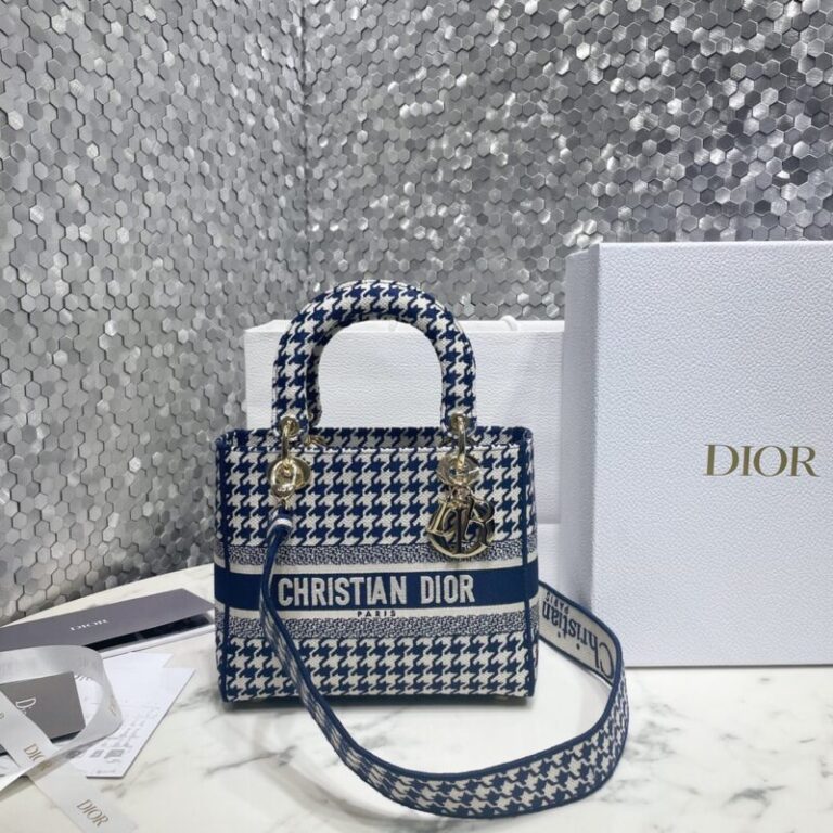 Replica Lady Dior Medium  D-Lite Houndstooth  Canvas - Best Fake Designer Bags