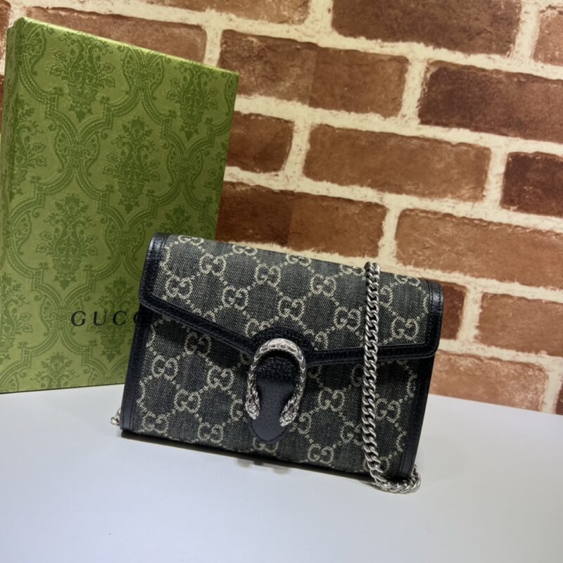 Replica Gucci Dionysus  GG Chain Wallet  Denim Black - Best Fake Designer Bags
