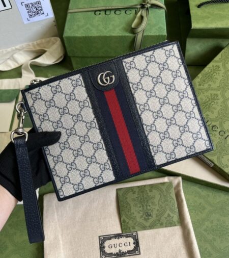 Replica Gucci  Ophidia Web Clutch Blue - Best Fake Designer Bags