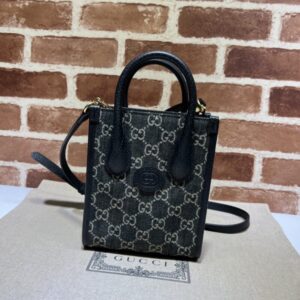 Replica Gucci  Ophidia Mini Tote Bag  Black Denim - Best Fake Designer Bags