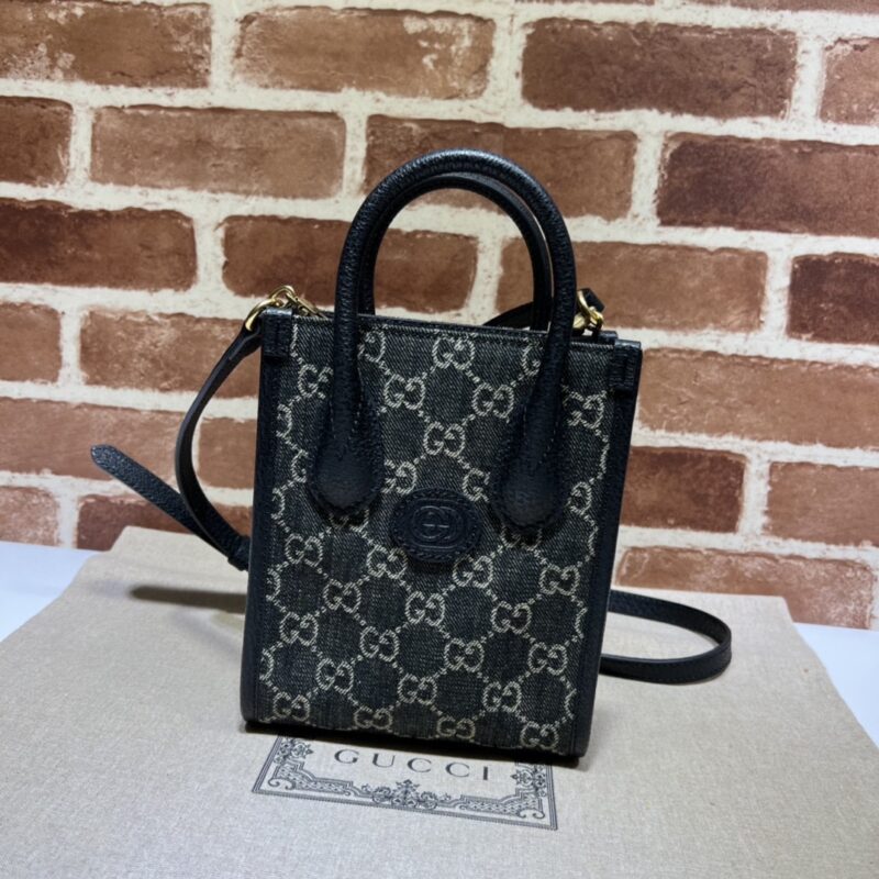 Replica Gucci  Ophidia Mini Tote Bag  Black Denim - Best Fake Designer Bags
