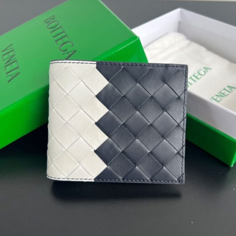 Replica Bottega Veneta Intrecciato Bi-Fold Wallet White&Blue - Best Fake Designer Bags
