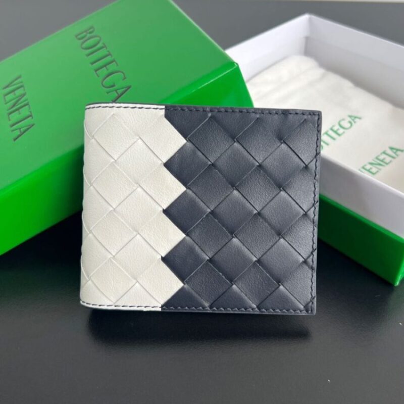 Replica Bottega Veneta Intrecciato Bi-Fold Wallet White&Blue - Best Fake Designer Bags
