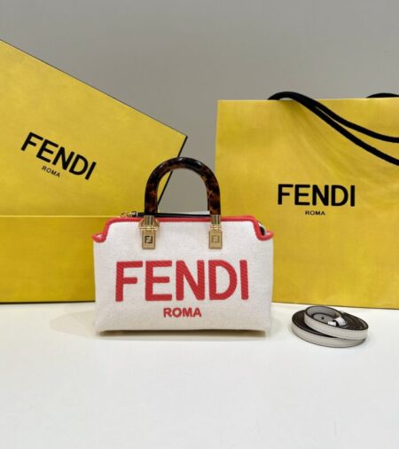 Replica Fendi By The Way Boston  Red White - Best Fake Designer Bags