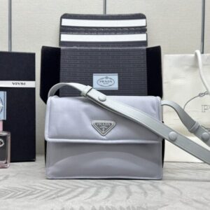 Replica Prada  Re-Nylon Shoulder Bag Ice Grey - Best Fake Designer Bags