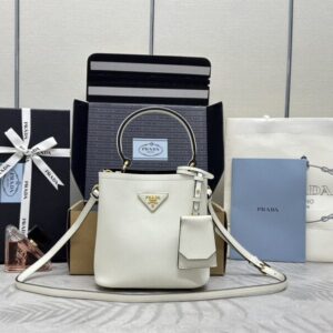 Replica Prada  Saffiano Black Bucket White - Best Fake Designer Bags