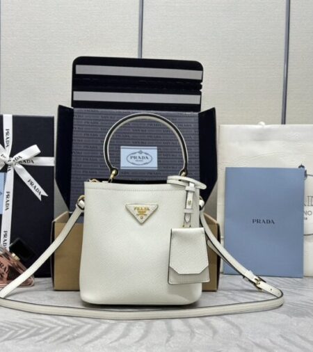 Replica Prada  Saffiano Black Bucket White - Best Fake Designer Bags