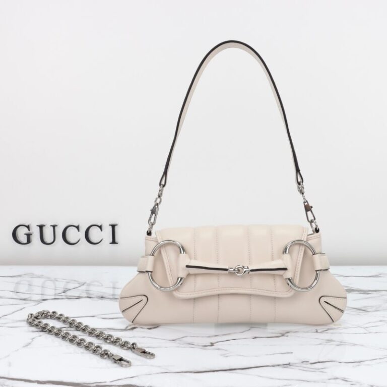 Replica Gucci Horsebit Chain Shoulder Bag White - Best Fake Designer Bags
