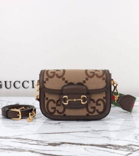 Replica Gucci Horsebit 1955  Double G Mini Brown Canvas - Best Fake Designer Bags