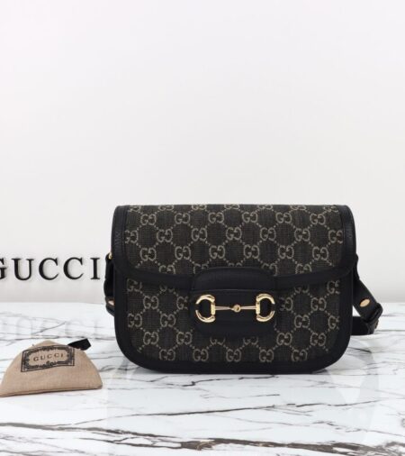 Replica Gucci  G 1955 Horsebit Black Denim - Best Fake Designer Bags