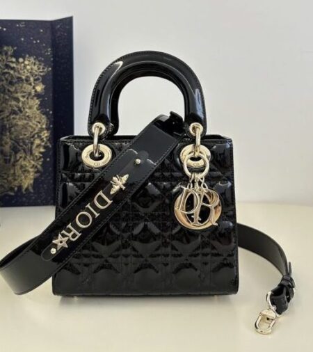Replica Lady Dior Patent Black ABC - Best Fake Designer Bags